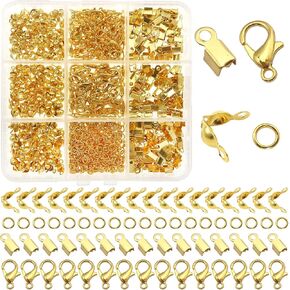 TOOB 800PCS MANDERSESSESS STOBERS تتضمن 100 مقابل جراد البحر الذهب Clasps 300pcs قفزة Rings 200 Crimp Beads Contics و Chlamshell Avert Over Word Fead for Diy Jewelry Making Making Making
