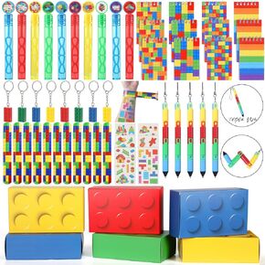 VanBlue Buildlue Block Party Decorations Decortations for Kids ، تشمل صندوق الهدايا ، سلاسل المفاتيح ، أساور صفعة ، دفاتر أقلام ، هدايا Goodie Bag Stuffer ، Words Supplies Classroom Rewards for Boy Girl