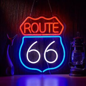 Historic Route 66 Neon Sign Beer Bar Home Art Man Cave Neon Light Handmade with Dimmable Switch LED Neon Lights Signs for Bedroom Home Office Hotel Pub Cafe Recreation Room Wall Artwork Decor