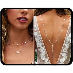 Tgirls Dainty Crystal Body Chain Sexy Backdrop Necklace Body Jewelry for Women and Girls (Silver)