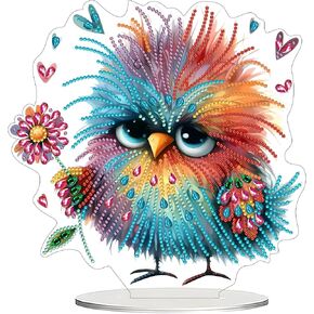 JJFox DIY Tabletop Diamond Art Painting Kit，Double Sided Desktop Ornament Special Shaped Rhinestone Desk Placement Ornament，Home Stand Up Gem Painting Craft Kit，Gift (Bird1)