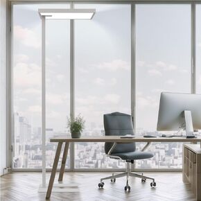 Powerful 120W LED Floor Lamp - 4000K 12600LM Dimmable Dual Light Source, 76.6'' Full-Spectrum Natural Light Standing Lamp with Daylight Sensor and Motion Sensor, Perfect for Home & Office