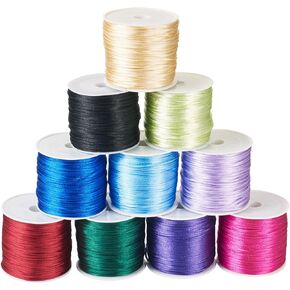 Elecrelive 10 Rolls Nylon String للأساور الساتان ساتان الحرير الحرير الحبل الصيني الحبل الصيني لـ DIY Braiding Kumihimo ، قلادة ، سوار الصداقة Macrame ، صنع المجوهرات