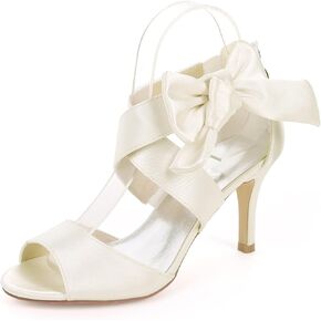 Creativesugar Women's Orange Bow Sandals Satin Dress Shoes Bridal Wedding Heels, Party Show Shoes