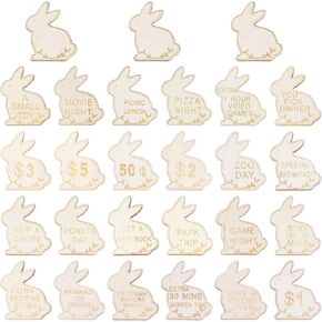 27pcs Easter Egg Fillers for Kids, Wood Easter Reward Tokens Cute Easter Bunny Reward Tokens Easter Egg Reward Tokens Easter Bunny Coins Easter Basket Stuffers Easter Gifts for Boys Girls