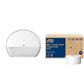 Tork Mini Jumbo Toilet Paper Roll Dispenser White T2, Modern Look, Elevation Design, 555020A