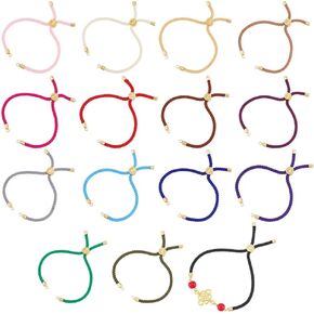 UniCraftale 12pcs 12 ألوان أسوار منزلق سوار سوار سلك نايلون 22 ~ 23 سم سوار قابل للتعديل مع سلاسل سوار النتائج النحاسية لإكسسوارات صنع المجوهرات للنساء