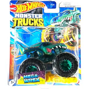 شاحنات وحش العجلات الساخنة - Mega Wrex - Green - 5/8 Monster Trucks Live - 2023 Case E/5 - Mint/Nrmint - Ships Bubble ملفوفة في صندوق مع ملء