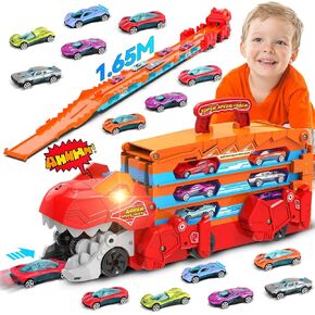 لعبة سيارة Truck Truck Truck Tuy للأطفال - 3 في 1 ألعاب قابلة للطي Track Toys W/Sound ، شاحنة محمولة مع 8 سيارات السباق ، أفضل ألعاب Carrier Carrial