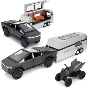 لعبة الشاحنة الإلكترونية للأطفال ، 1/32 سبيكة بيك آب شاحنة Diecast Model مع Tralle RV & Motorcycle ، سحب سيارة لعبة مع الصوت/الضوء ، الهدايا للفتيان الفتيات الذين تتراوح أعمارهم بين 6 7 8 9 (الفضة)