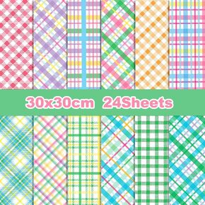 VIVIQUEN Scrapbook Paper, 30x30cm Double-Sided Gingham Easter Pattern Scrapbooking Paper for DIY Art Card Making Photo Album Scrapbooking Decoration, 24 Sheets