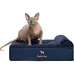 سرير الكلب الصغير Noah & Paw ، 20 × 15 × 8 بوصة ، وسرير قط للقطط الداخلية ، ورغوة ذاكرة قشر البيض العظمي المملوءة بهلام التبريد ، ومقاوم للماء ، وقابل للغسل في الآلة ، ويشمل الغطاء الداخلي (مجموعة الدنيم)