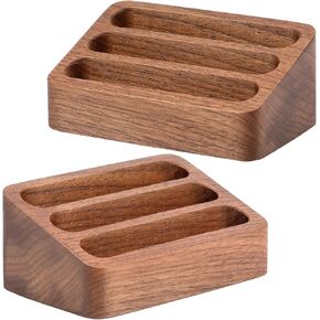 2 PCS Walnut Wood Business Card Card for Desk ، 3 فتحات بطاقة عرض بطاقة عمل خشبية ، منظم بطاقة سطح المكتب السلس السلس لمكتب معرض Office Home Tabletop