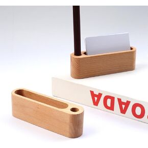 Wood Business Card Holder for Desk Display Holders for Business Cards Business Cards Stand with Pen Hole for Office, Single Slot, 2 Packs