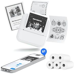 Portable Mini Thermal Printer – Bluetooth Sticker Printer with 5 Rolls of Paper, Perfect for Photos, Journals, and DIY Projects – Compatible with Phones & Tablets (Blue)