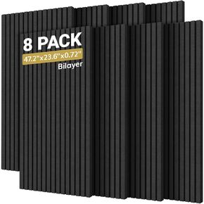 TONOR 4-Pack Bilayer Acoustic Panels Large Self-adhesive, 47.2" * 23.6" * 0.72" Adhesive Wall Panel, Large Soundproof Tiles for Echo Absorbtion, Acoustical Barrier of Polyester Fiber, Black
