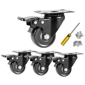 5 Inch Caster Wheels, Casters Set of 4, Heavy Duty Casters with Brake 2200 Lbs,Swivel Caster Wheels with Top Plate, Industrial Caster Wheels for Workbench, Cart, Furniture