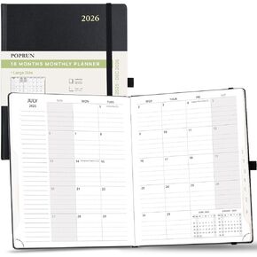 POPRUN Monthly Planner 2025-2026 (A5 8.5" X 6.25"), 18-Month Calendar Book (Jul.25 - Dce.26) with Monthly Tabs, Hardcover, Inner Pocket, 100GSM Thick Paper - Midnight Green