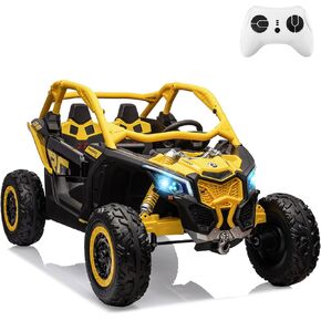اثنين من المقعدين ركوب على UTV مع التحكم عن بعد للأطفال ، 2 * 24V بطاريات 4 * 200W محركات مرخصة من قبل Can-AM UTV ، 23 "عرض المقاعد السيارة الكهربائية ، عجلات إيفا ، الموسيقى ، الرأس+ضوء الذيل ، حمولة كحد أقصى 130 رطلاً ، برتقالي