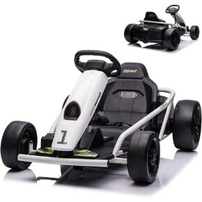 ركوب على Go Go Kart ، بطارية 24V 9AH بطارية 300W*2 محركات ، وعالية الساعة عالية السرعة التي تنجرف ، وظيفة بداية بطيئة مع الموسيقى ، القرن ، الحمل الأقصى 175 رطلاً ، لعبة سباق للأطفال من 8 إلى 12 سنة ، أبيض ، أبيض