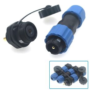 SD13 IP68 1-7 PIN Waterproof Power Connector, High Voltage Circular Industrial Electrical Cable Wire Connector Plug, Rear Nut Panel Socket (3, Rear nut Male Plug, 2pin)