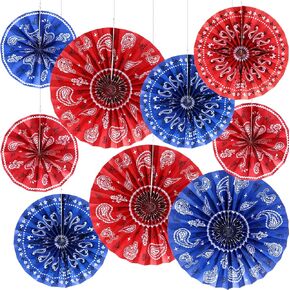 Outus 9 PCS زخارف الحزب الغربي من الورق المشجعين Wild West Bandana معلق الورق المشجعين سقف جدار جدار من أجل ديكورات الحفلات على طابع رعاة البقر الغربي