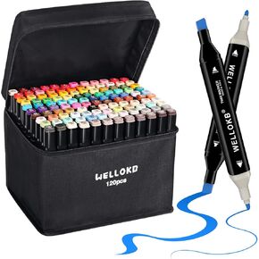 Alcohol Markers, Dual Tip Permanent Art Markers for Coloring, Illustrations, and Sketching, Includes Case for Easy Storage, Alcohol, Based Ink Ideal for Book Painting and Card Making (120)