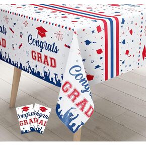 Jollyboom Graduation Tableroths Red and Blue - 2 Pack Congrats tablecloth plastic 51 "x108" Congrats Grad Party Tablecover Decorations for Class of 2025 Party Supplies