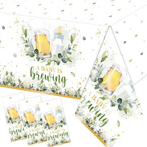 Baby Brewing Shower Decorations-3pcs A Baby is Brewing Tablecloth, Beer Feeding Bottle Baby Shower Table Covers for Boys Girls Baby Shower Party Gender Reveal Table Decorations