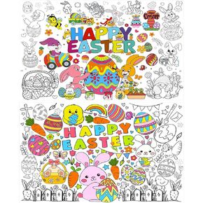 Euvbokw 2 Pack Easter Coloring Tableloth للأطفال ، ملصق تلوين عملاق للعيد للأطفال للأنشطة.