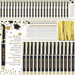 Spakon 50 Set Class of 2025 Graduation Gifts Bulk Gel Ink Pen with Greeting Cards End of the Year Gifts Graduation Party Supplies for Students Yearbook Signature from Teacher(Green)