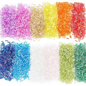 PH Pandahall 3600pcs 12 ألوان حبات Bugle ، 6 × 2 مم من الزجاج حبات AB Color Round Bugle Seed Beads شفافة صغيرة الحرف الحرف لحرف المجوهرات سوار DIY