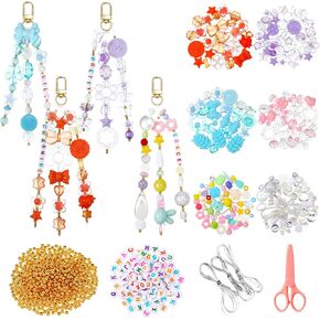 630 PCS DIY Bead Keychain Making Kit Classe Letter Letter Beads Strings Keychain Gift Alphabet Jewelry Key Ring Bag Accessories for Women's Mother Day Party Form