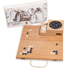 19 x19 Folding Go Game Set Board with and Bamboo Bowls and Imitation Jade Go Pieces。
