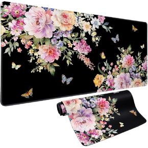 Vimorco Desk Mat Mouse Pad Flower Flower ، Pink Floral XXL Extended Large Gaming Desk Pad Mousepad ، Black Computer Computer Beyboard Mouse Mouse for Women Girls ، Game ، Office ، Home 31.5x15.7 In