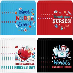 FullHawl 120 PCS Nurse Day Gift Facs Thank You Fares Lease Facs Week Week Paper Treat Pouches for Healthcare Worker Work Wrapping Gifts Fovors Forevors ، 4 Designs (Bright)