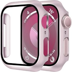 Smiling 2 Pack Case Built in Tempered Glass Screen Protector Compatible with Apple Watch Series 6/SE/Series 5/Series 4 44mm, Hard PC Case Overall Protective Cover- 1 Pink + 1 Transparent