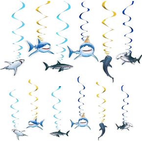 Wernnsai Shark Party معلق دوامات - 24 جهاز كمبيوتر SHARK Party Supplies ديكورات عيد ميلاد للأولاد