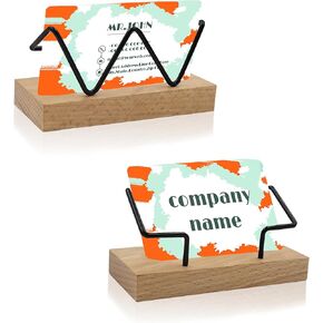 2 Pack Wood Business Card Card for Desk ، Stand Business Card Stand ، عرض بطاقة أعمال معدنية حديثة ، منظم حامل بطاقة الاسم الخشبي لسطح المكتب للمكتب (Wooden)