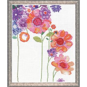 Design Works Crafts 2931 Counted Cross Stitch Kit, Watercolor Garden, 11" X 14" Counted Cross Stitch Kit, Watercolor Garden