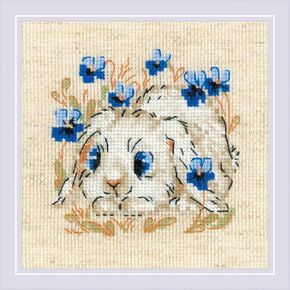 RIOLIS - Little Bunny 1877, Cross Stitch Kits 5,12" x 5,12", Cross Stitch Kits for Beginners & Advanced, Crossstitching Kit Adult, Embroidery Counted Stitching Kit