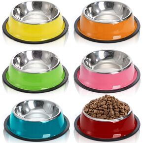 6 Pack Stainless Steel Dog Bowl, 6 Oz Reusable Pet Food and Water Bowls with Rubber Base, Stackable Puppy Cat Feeding Bowls Dog Dishes for Dry Food, Wet Foods, 6 Color