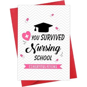 PETCEE Nurse Graduation Card for Her - Pink Nurse Graduation Gift Card for Women Funny Nursing Congratulations Greeting Card with Envelope for Nursing School Grads Medical School Graduates