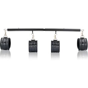 Spreader Bar Heavy Duty Stainless Steel Expandable Black Bar Home Gym with 4pcs Furry Purple Adjustable Strap,Sports Aid Training Fitness Gear Pilates Aid Kit,Yoga Set