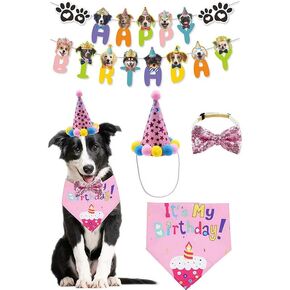 Dog Bandanas Dog Birthday Party Supplies, Boy Dog Birthday Outfit,Dog Birthday Hat/Bow Tie/Bandana/Banner(Bule)
