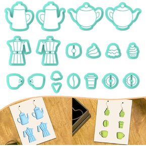 Beinkmake 18pcs شاي حفلة شاي القطع الطينية الطين بعد الظهر آيس كريم القطع القطع القهوة كعكة القهوة لطيف البوليمرات القاطع لأقراط المجوهر