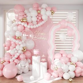 Crossfingers Pink and White Balloon Garland Arch Kit ، 152pcs الباستيل الفاتح الوردي والبالونات الذهبية المعدنية البيضاء