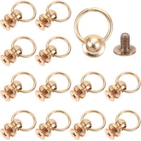 12pcs D Ring Stud Screw Ball Post Head Buttons for Leather Purse Purse Strap Hardware Gold Ball Studs Rivets with D Ring Screw Rivets for Leather Crafting Metal D Rings for Wallet Strap Shoe