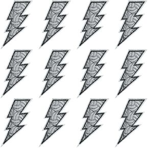 12Pcs Lightning Baseball Patches, Game Day Decoration, Baseball Iron on Patches, White Embroidered Sew on Patch Applique Embellishments for Hats Jeans Backpacks T-Shirt Dress (Baseball)