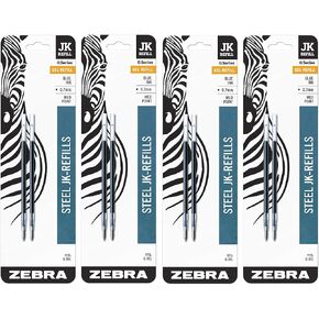 Zebra G-301 Pen Stainless Steel Pen JK-refill ، متوسط ​​نقطة ، 0.7 ملم ، حبر أزرق ، 2 عقدة ، 4 عبوة